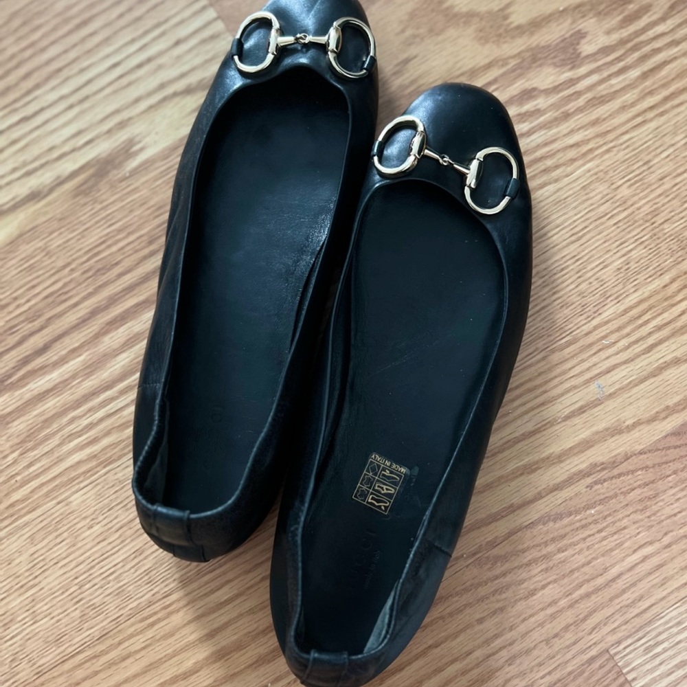 Gucci Black Leather Ballet Flats with Gold Horsebit Accent - Picture 4 of 5